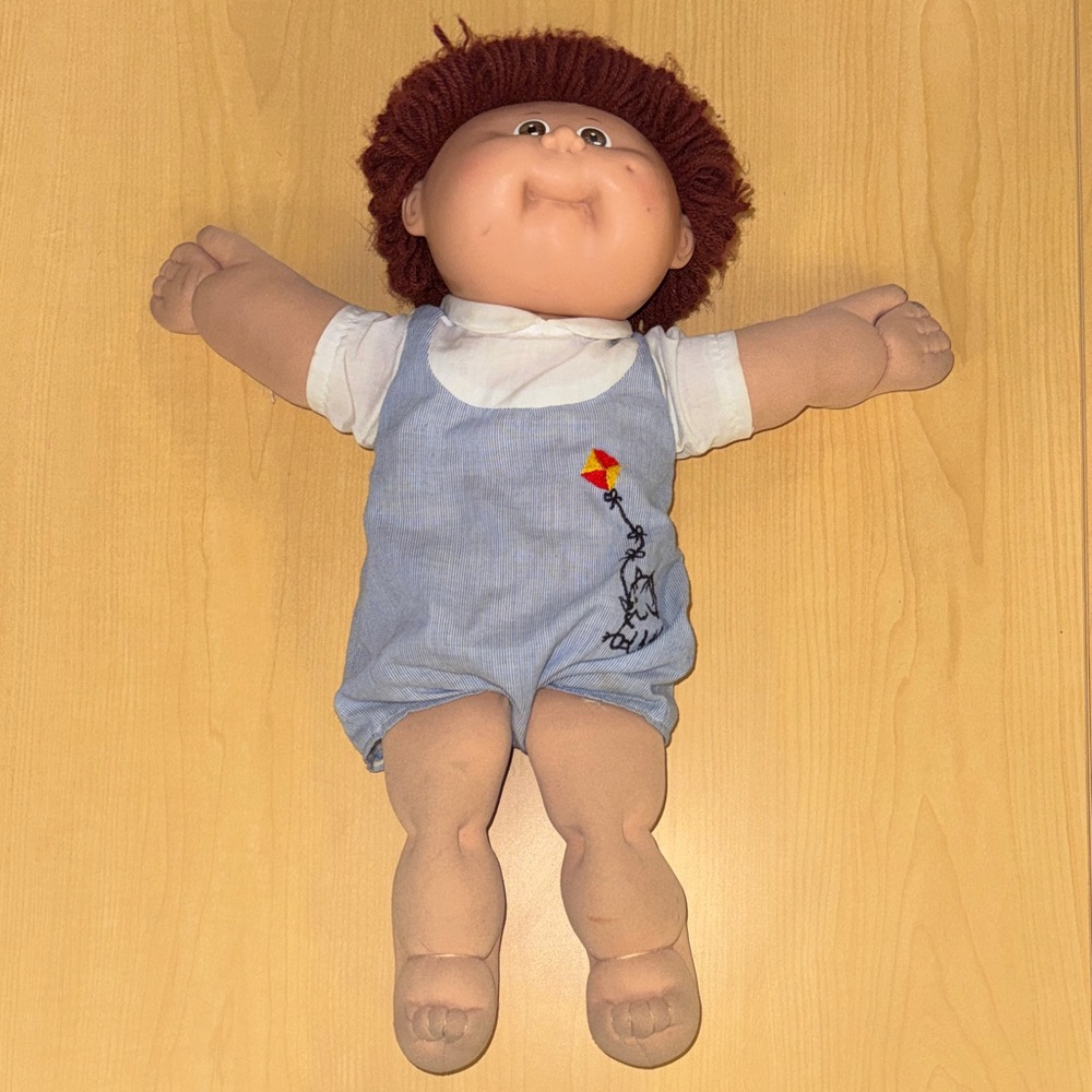 Cabbage Patch Plush Baby Doll with Blue Outfit and Red hair
